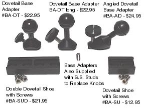 UltraLight Base Adapters for various housings and cameras.